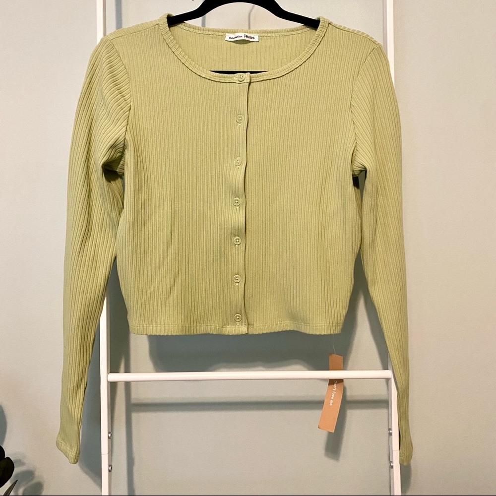 Reformation Sage Ribbed Button-Up Cardigan